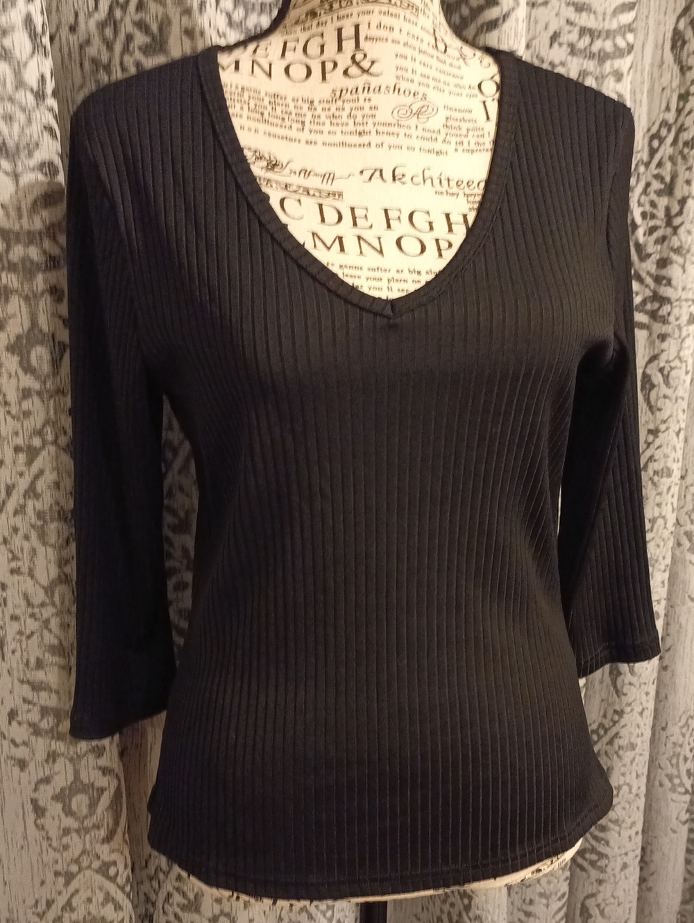 Classic Black Ribbed V-Neck Women’s Top